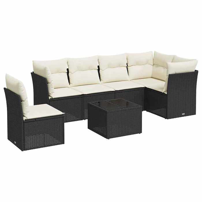 Set canapele de grădină cu perne, 7 piese, negru, poliratan - WALTI WALTI