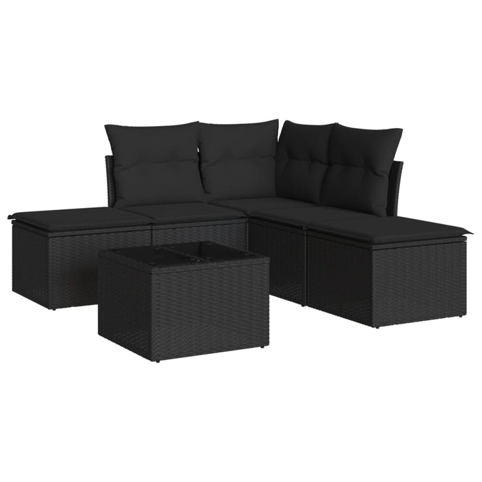 Set mobilier de grădină cu perne, 6 piese, negru, poliratan - WALTI WALTI