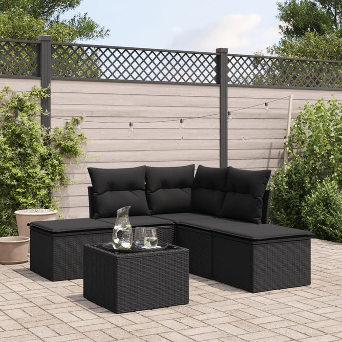 Set mobilier de grădină cu perne, 6 piese, negru, poliratan - WALTI WALTI