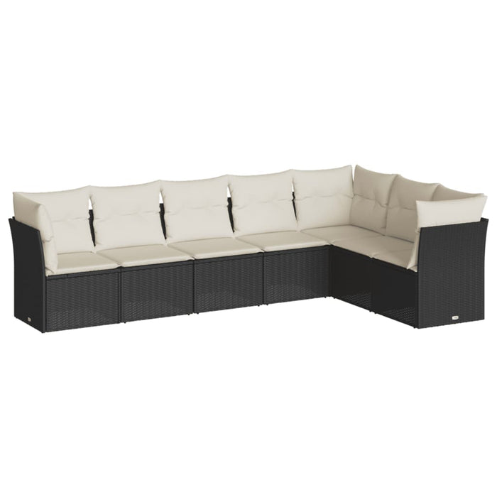 Set canapele de grădină cu perne, 7 piese, negru, poliratan - WALTI WALTI