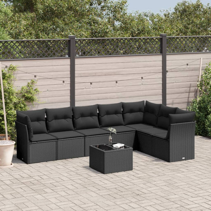 Set mobilier de grădină cu perne, 8 piese, negru, poliratan - WALTI WALTI