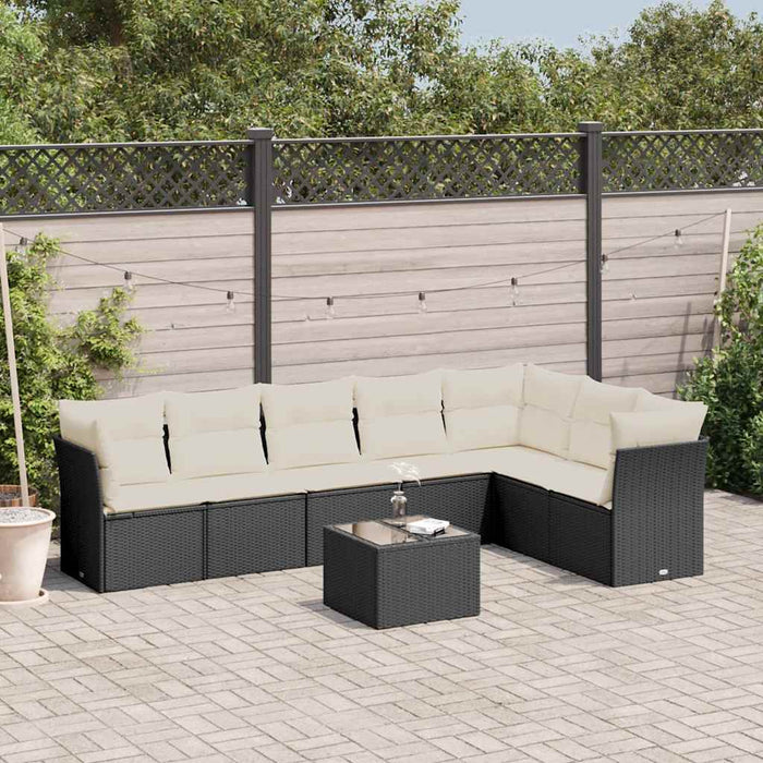 Set mobilier de grădină cu perne, 8 piese, negru, poliratan - WALTI WALTI