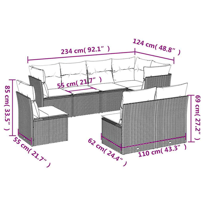 Set mobilier de grădină cu perne, 8 piese, negru, poliratan - WALTI WALTI