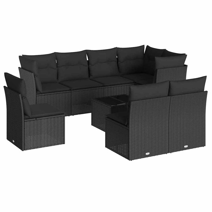Set mobilier de grădină cu perne, 9 piese, negru, poliratan - WALTI WALTI