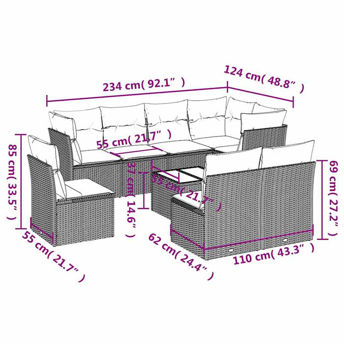 Set mobilier de grădină cu perne, 9 piese, negru, poliratan - WALTI WALTI