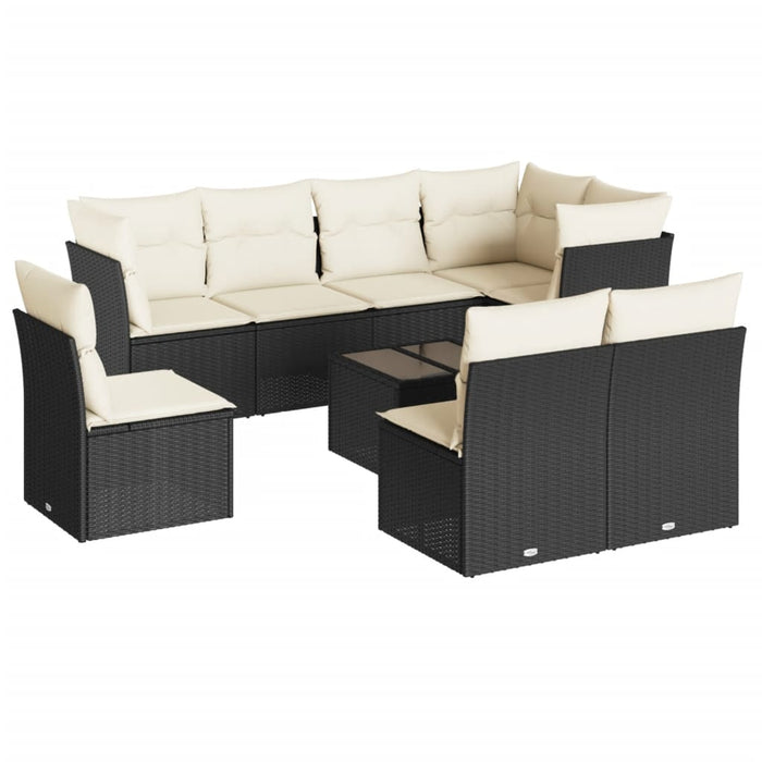 Set mobilier de grădină cu perne, 9 piese, negru, poliratan - WALTI WALTI