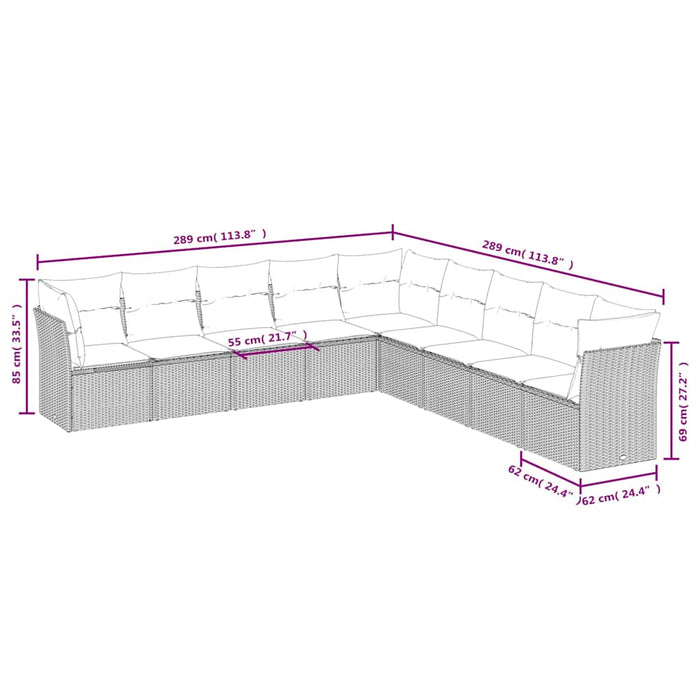 Set mobilier de grădină cu perne, 9 piese, negru, poliratan - WALTI WALTI