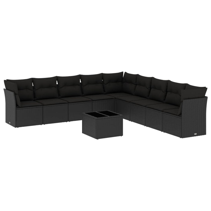 Set canapele de grădină cu perne, 10 piese, negru, poliratan - WALTI WALTI