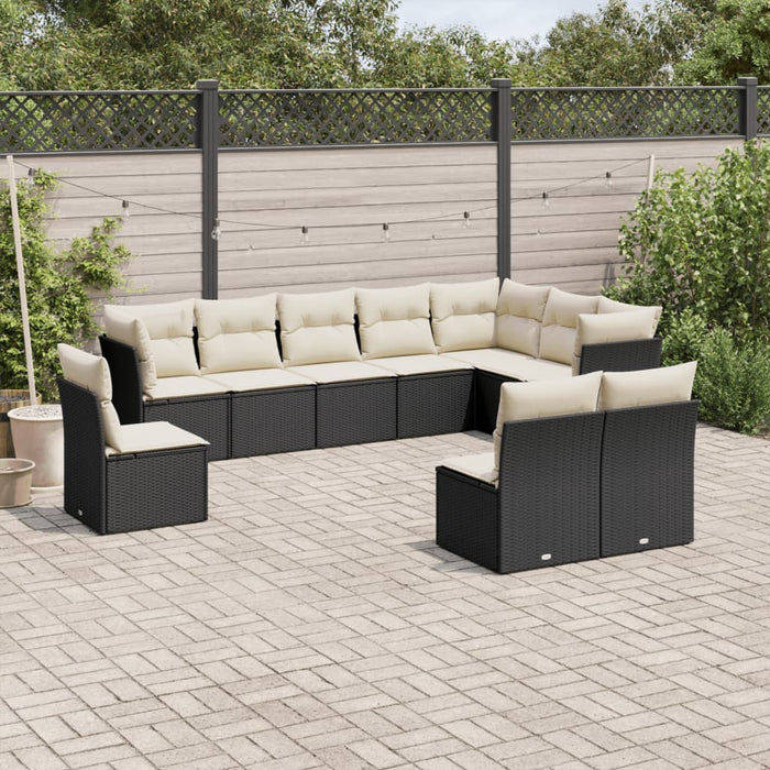Set canapele de grădină cu perne, 10 piese, negru, poliratan WALTI