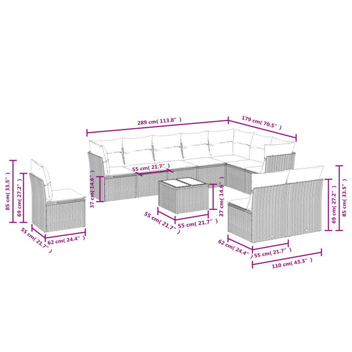 Set canapele de grădină cu perne, 11 piese, bej, poliratan - WALTI WALTI
