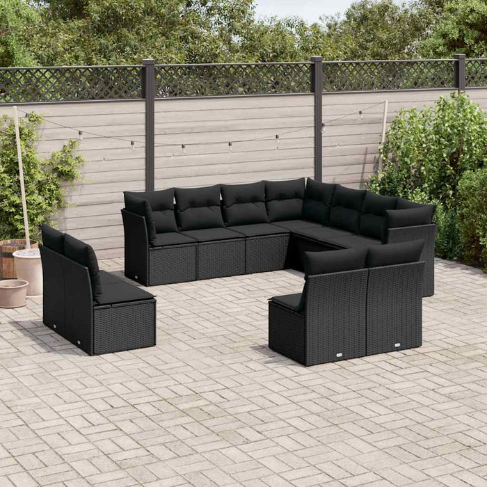 Set canapele de grădină cu perne, 11 piese, negru, poliratan - WALTI WALTI