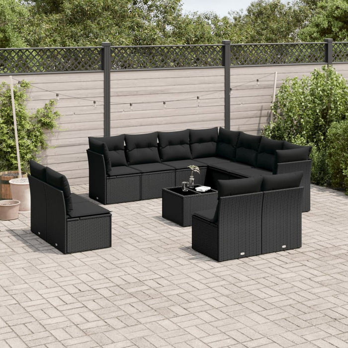Set canapele de grădină, 12 piese, cu perne, negru, poliratan - WALTI WALTI