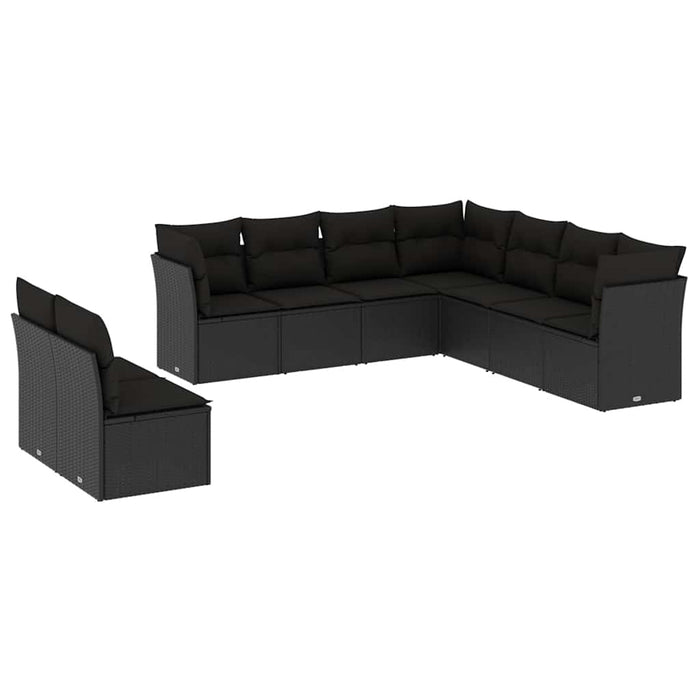 Set mobilier de grădină cu perne, 9 piese, negru, poliratan - WALTI WALTI