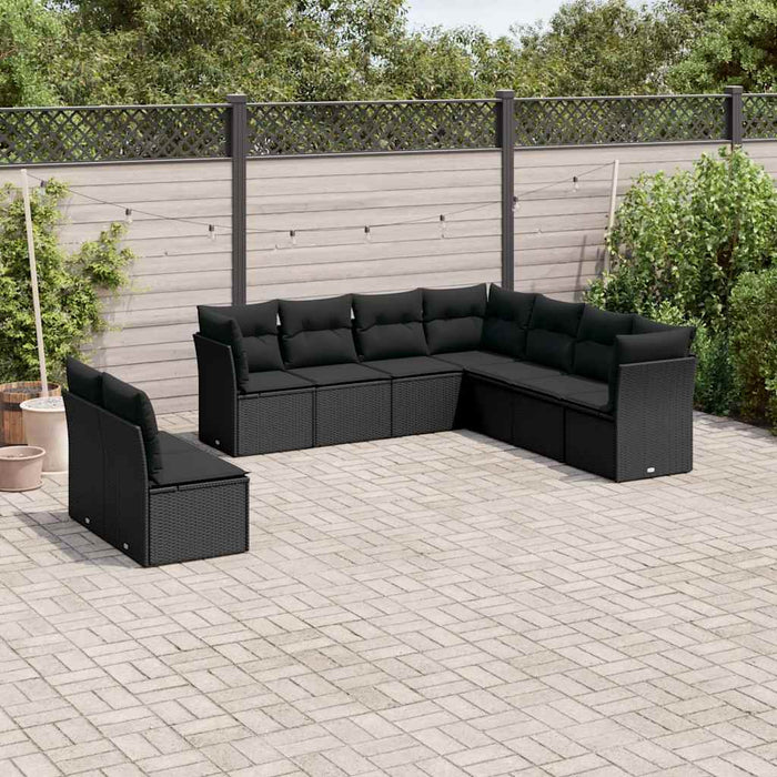 Set mobilier de grădină cu perne, 9 piese, negru, poliratan - WALTI WALTI