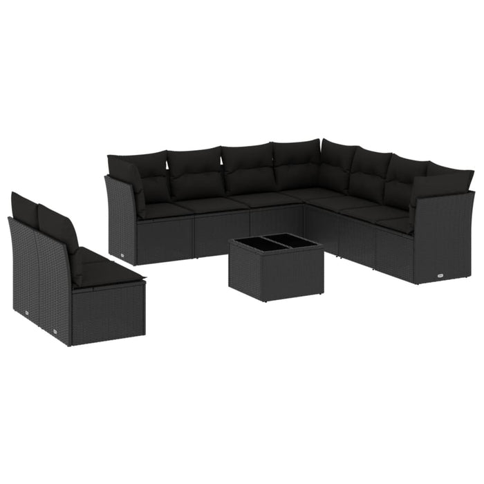 Set canapele de grădină cu perne, 10 piese, negru, poliratan - WALTI WALTI