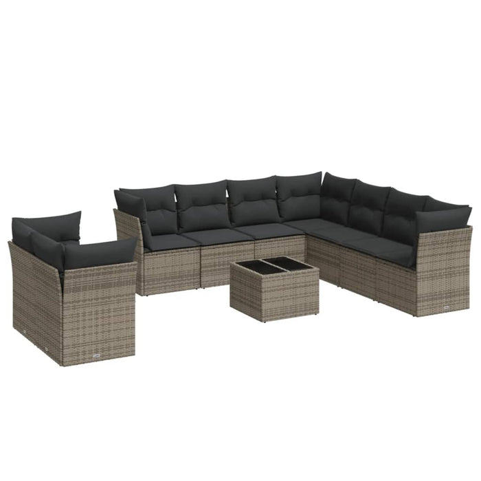 Set mobilier de grădină cu perne, 10 piese, gri, poliratan - WALTI WALTI