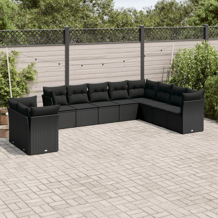 Set canapele de grădină cu perne, 10 piese, negru, poliratan - WALTI WALTI