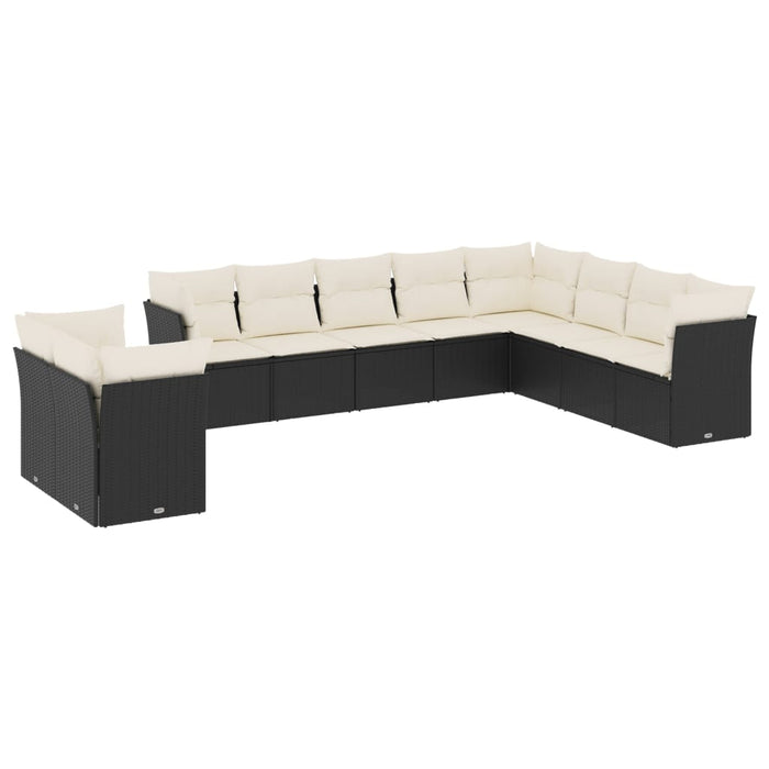 Set canapele de grădină cu perne, 10 piese, negru, poliratan WALTI