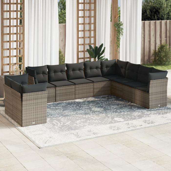 Set mobilier de grădină cu perne, 10 piese, gri, poliratan - WALTI WALTI