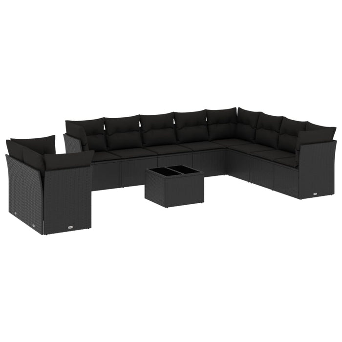 Set canapele de grădină cu perne, 11 piese, negru, poliratan - WALTI WALTI