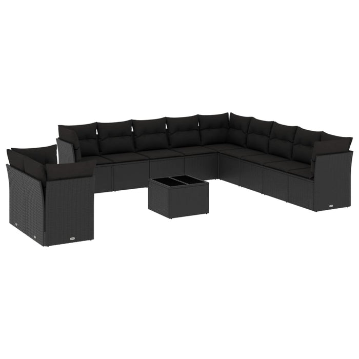 Set canapele de grădină, 12 piese, cu perne, negru, poliratan - WALTI WALTI