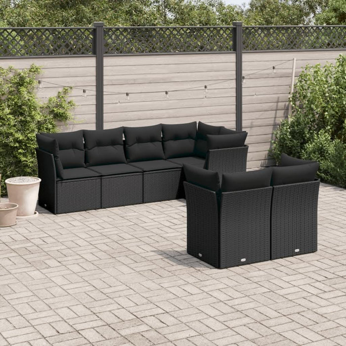 Set canapele de grădină cu perne, 7 piese, negru, poliratan - WALTI WALTI