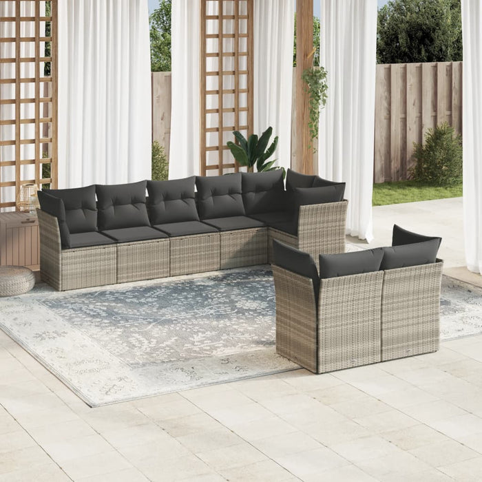 Set mobilier de grădină cu perne, 8 piese gri deschis poliratan - WALTI WALTI