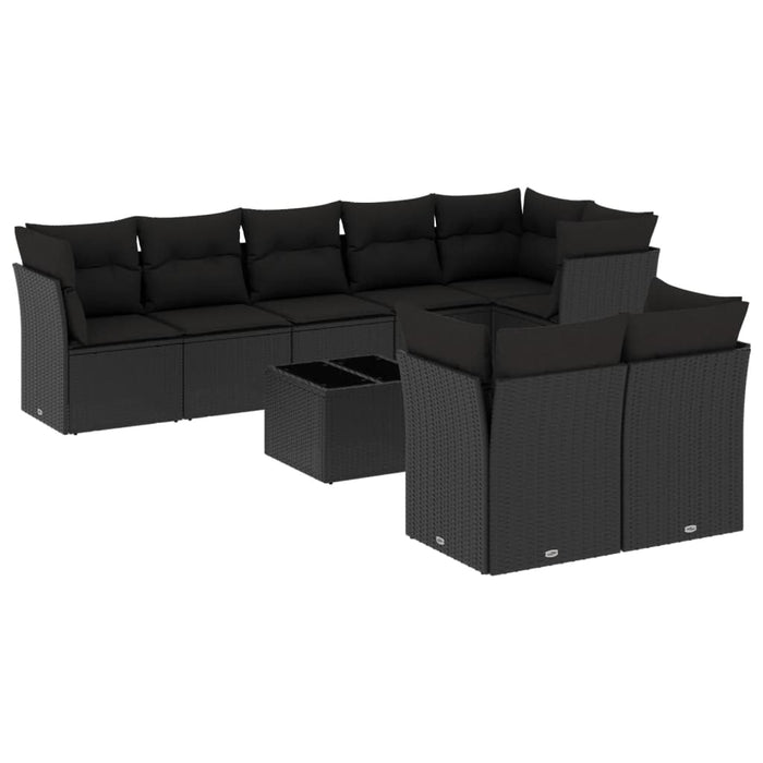 Set mobilier de grădină cu perne, 9 piese, negru, poliratan - WALTI WALTI