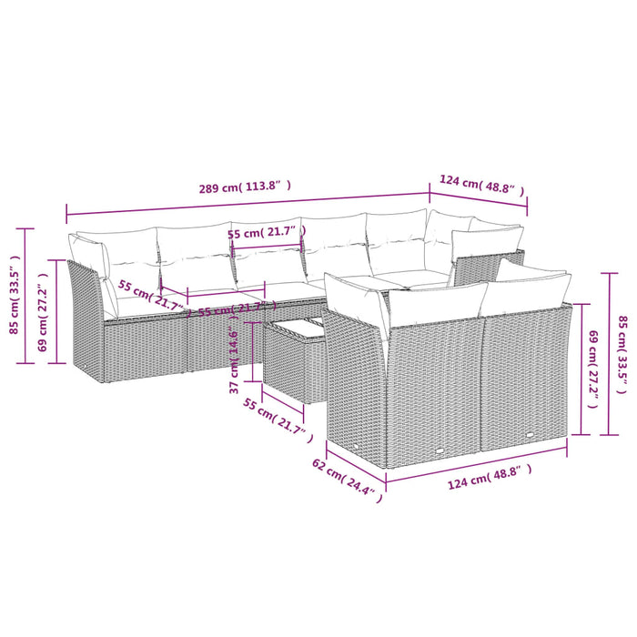 Set mobilier de grădină cu perne, 9 piese, negru, poliratan - WALTI WALTI