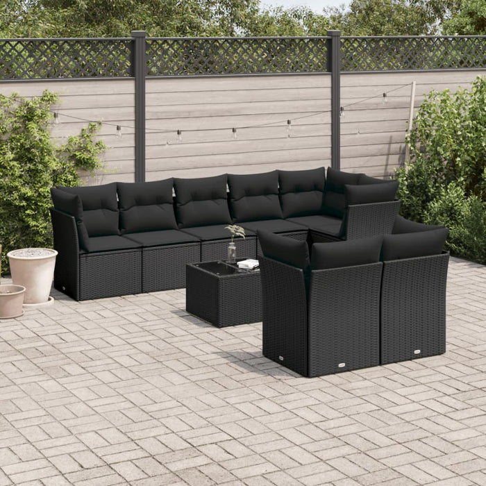 Set mobilier de grădină cu perne, 9 piese, negru, poliratan - WALTI WALTI