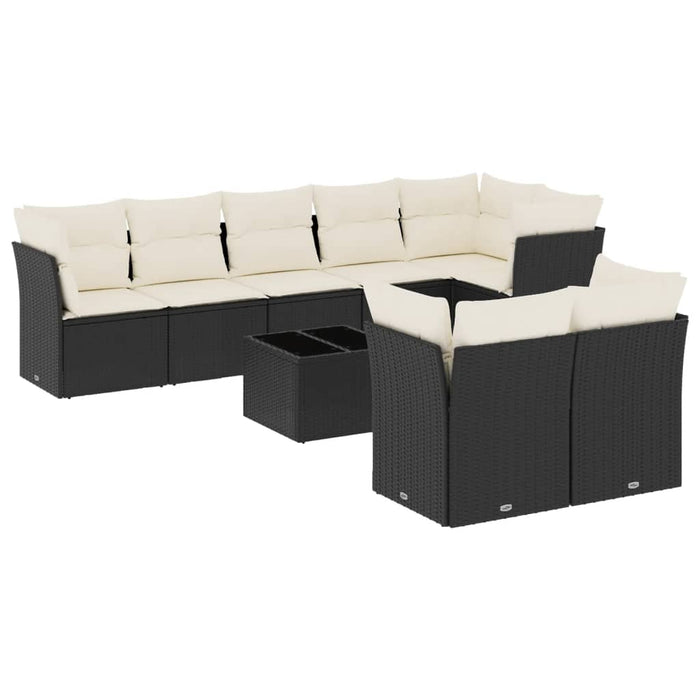 Set mobilier de grădină cu perne, 9 piese, negru, poliratan - WALTI WALTI