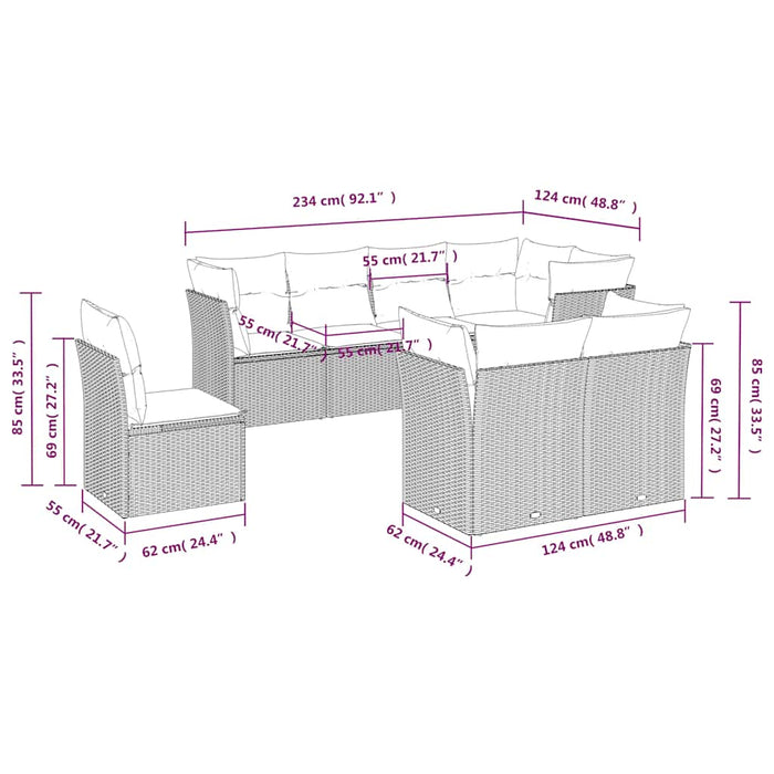 Set mobilier de grădină cu perne, 8 piese, negru, poliratan - WALTI WALTI