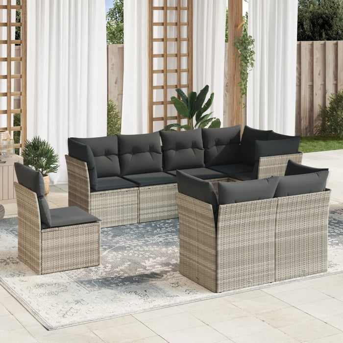 Set mobilier de grădină cu perne, 8 piese gri deschis poliratan - WALTI WALTI