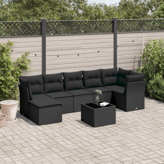 Set mobilier de grădină cu perne, 8 piese, negru, poliratan - WALTI WALTI