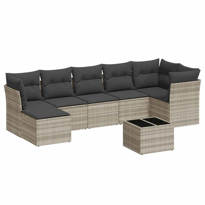 Set mobilier de grădină cu perne, 8 piese gri deschis poliratan WALTI