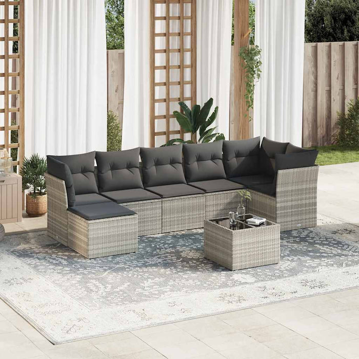 Set mobilier de grădină cu perne, 8 piese gri deschis poliratan WALTI