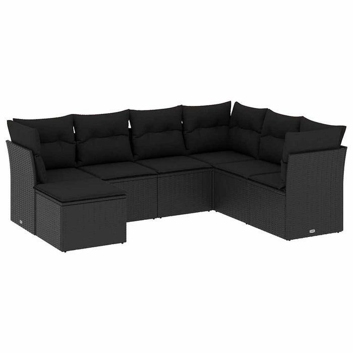 Set canapele de grădină cu perne, 7 piese, negru, poliratan - WALTI WALTI