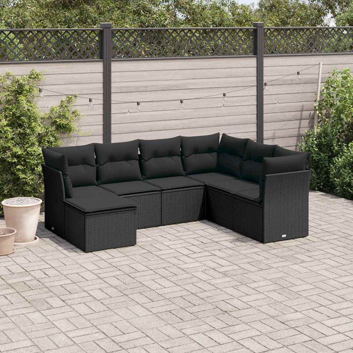 Set canapele de grădină cu perne, 7 piese, negru, poliratan - WALTI WALTI