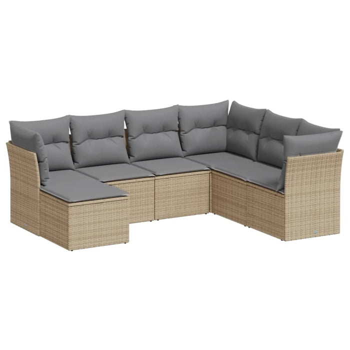 Set canapele de grădină, 7 piese, cu perne, bej, poliratan WALTI