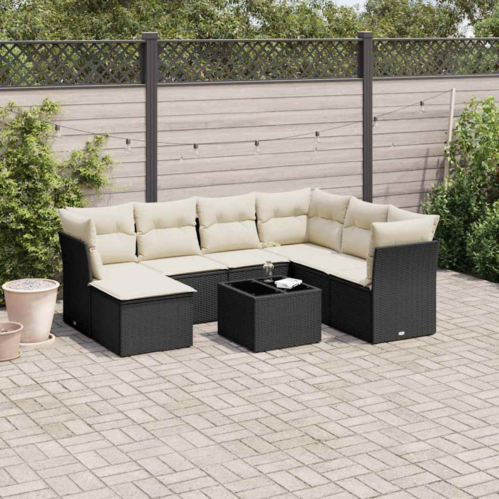 Set mobilier de grădină cu perne, 8 piese, negru, poliratan - WALTI WALTI