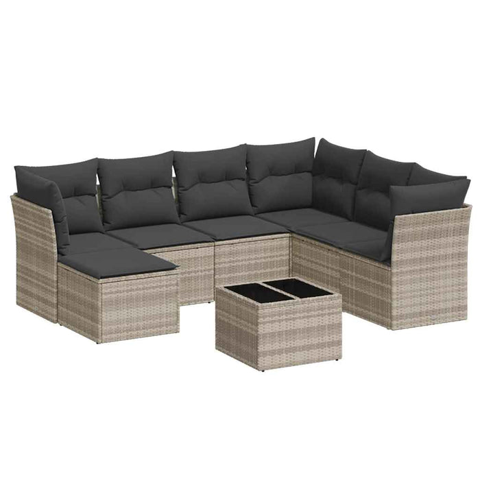 Set mobilier de grădină cu perne, 8 piese gri deschis poliratan WALTI
