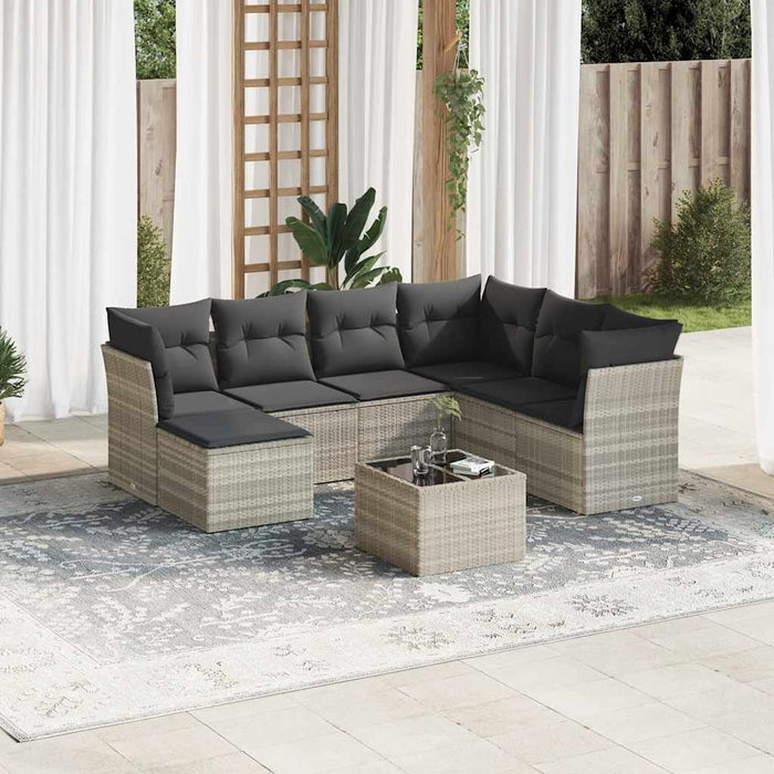 Set mobilier de grădină cu perne, 8 piese gri deschis poliratan WALTI