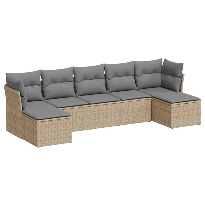 Set canapele de grădină, 7 piese, cu perne, bej, poliratan WALTI