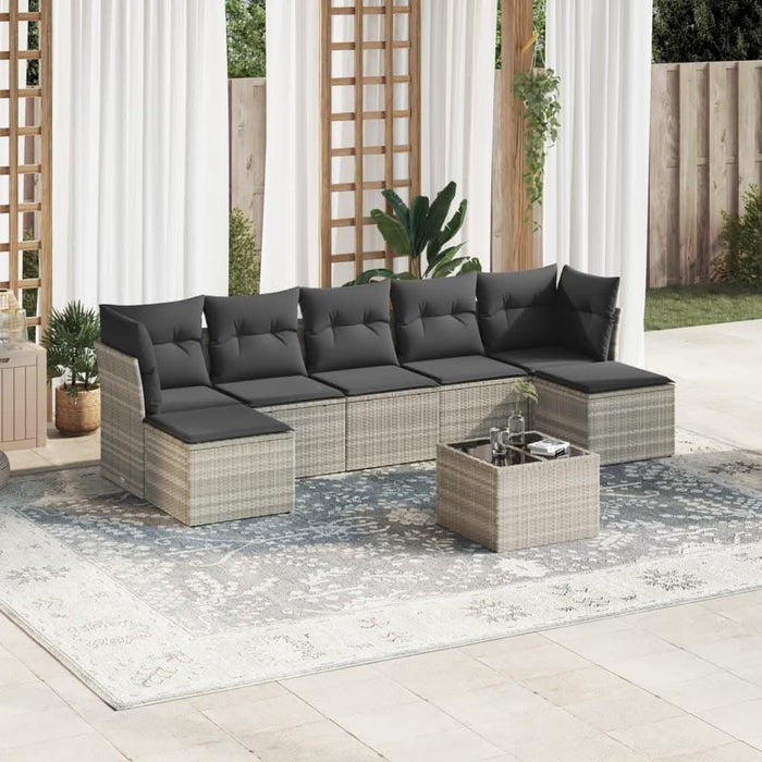 Set mobilier de grădină cu perne, 8 piese gri deschis poliratan - WALTI WALTI