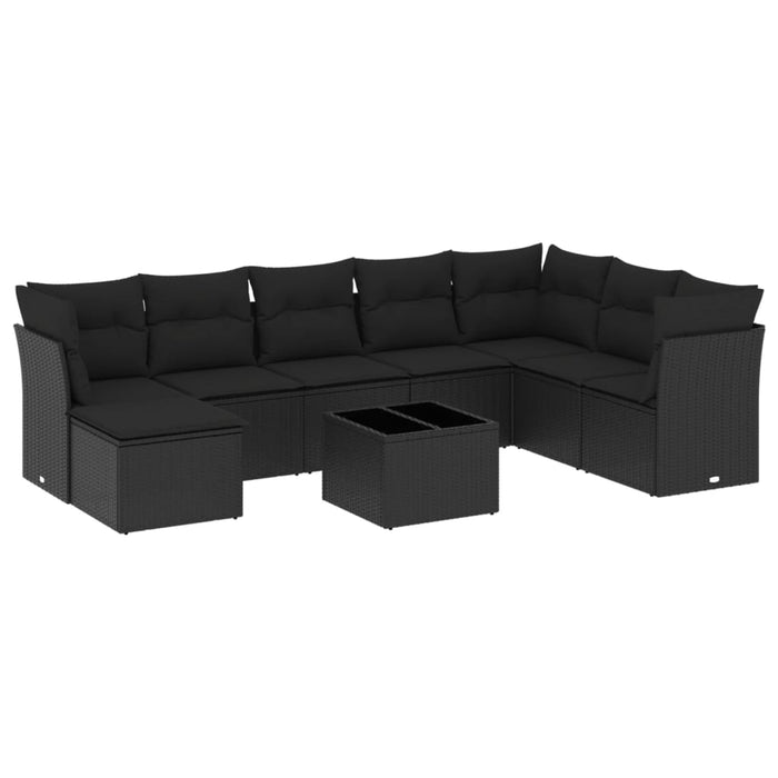 Set mobilier de grădină cu perne, 9 piese, negru, poliratan - WALTI WALTI