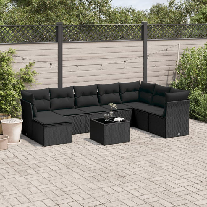 Set mobilier de grădină cu perne, 9 piese, negru, poliratan - WALTI WALTI