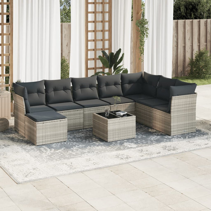 Set canapele de grădină cu perne, 9 piese gri deschis poliratan WALTI