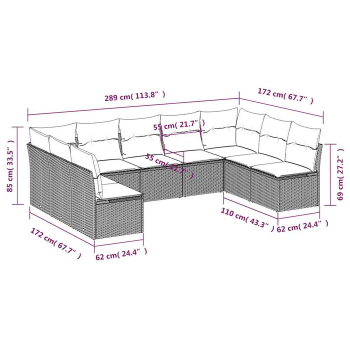 Set mobilier de grădină cu perne, 9 piese, negru, poliratan - WALTI WALTI