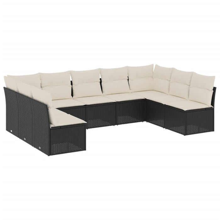 Set mobilier de grădină cu perne, 9 piese, negru, poliratan - WALTI WALTI