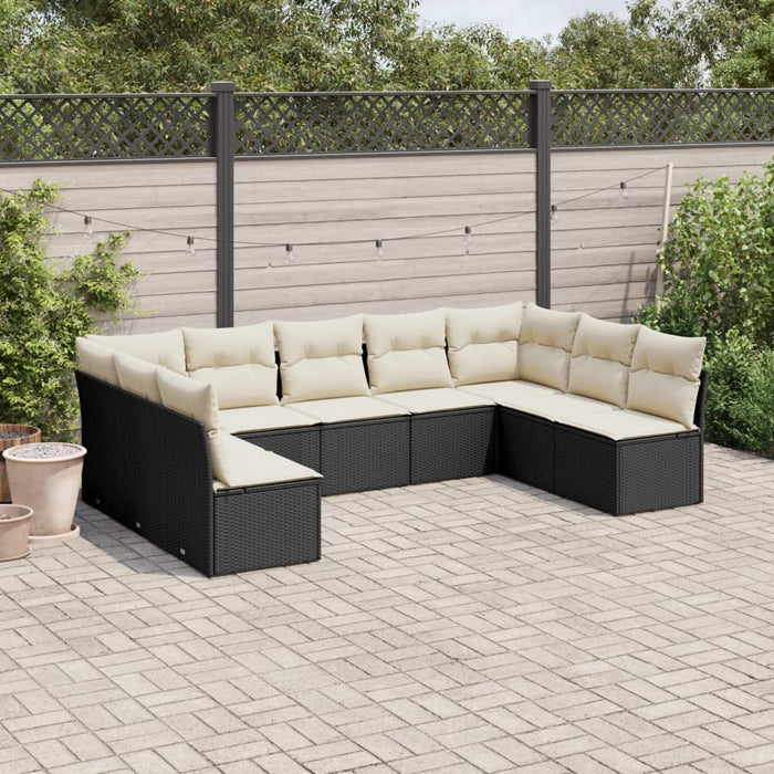 Set mobilier de grădină cu perne, 9 piese, negru, poliratan - WALTI WALTI